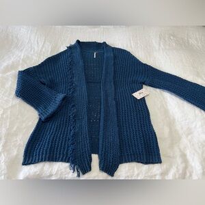 Free People | SZ S | Fringed Cardigan Sapphire | I’ll Be Around Knit Silk NWT